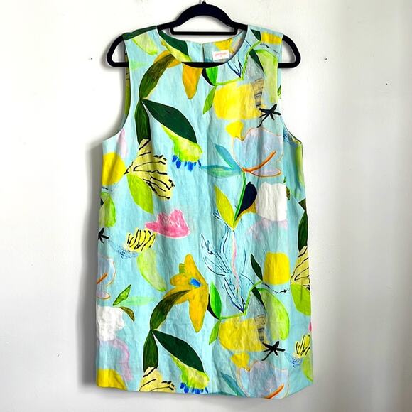 Gorman Australia silk linen blend large floral print sleeveless sheath dress 14 - Picture 1 of 7